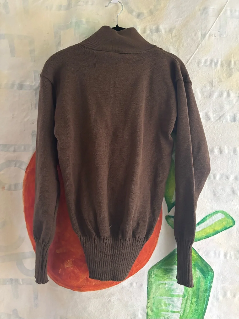 Vintage Men's Brown Military Button-Neck Knit Sweater